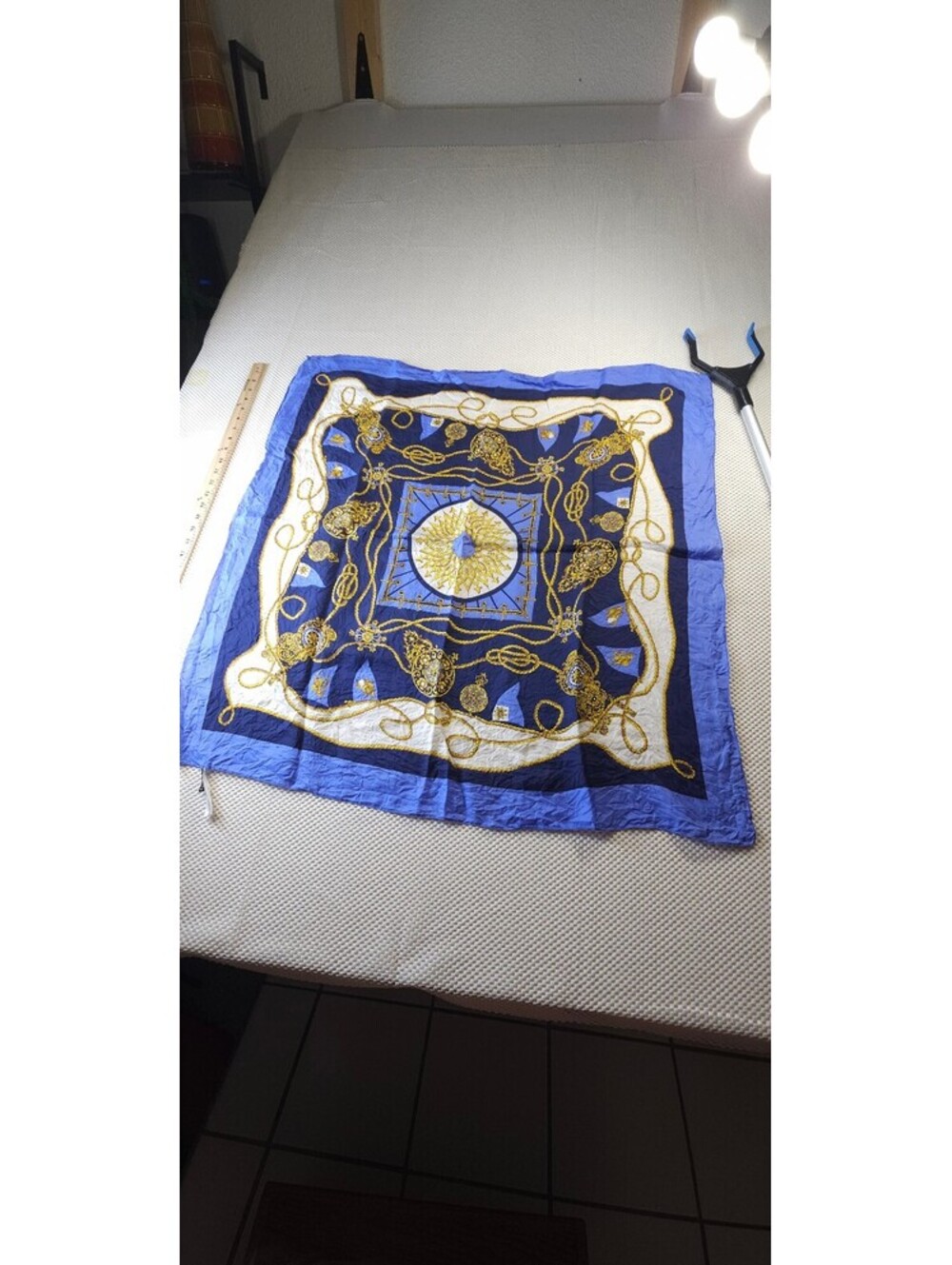 Talbots Blue and Gold Patterned 100% Silk Scarf